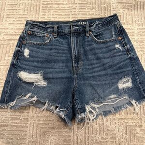 American Eagle Outfitters Women's Ripped Dark Blue Jean Shorts